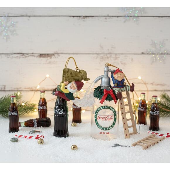 Vintage 90s Coca-Cola Christmas Ornaments Set of 2 | Bottling Works North Pole - Picture 3 of 11